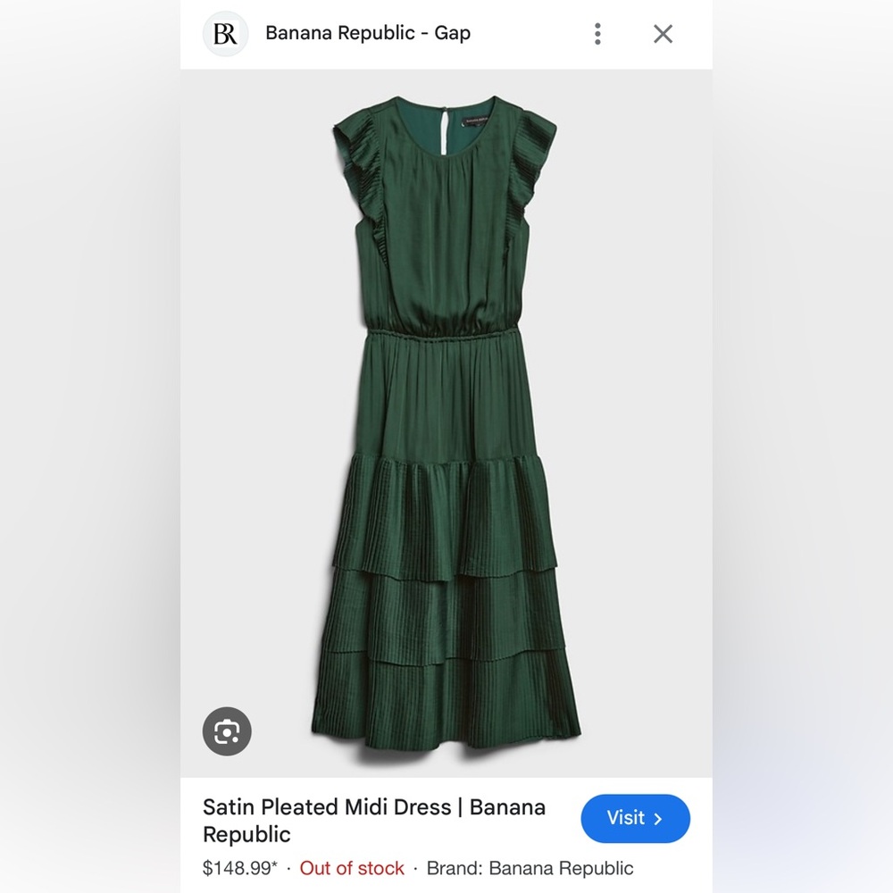 Banana Republic Emerald Green Satin Pleated Midi Dress - Size 4